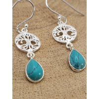 Echt zilveren oorbel met Torkoois Levensboom 